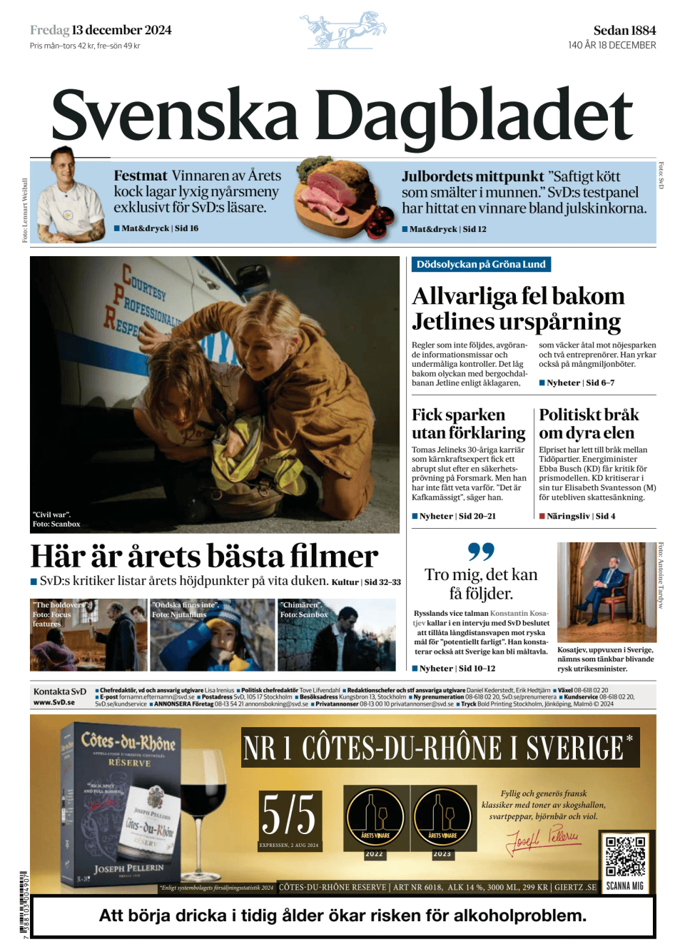 Prima-pagina-Svenska Dagbladet-edizione-di-oggi-20241213